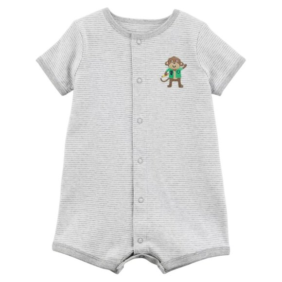 Carters Infant Boys Gray Striped Monkey Shortie Romper Baby Bodysuit Outfit - Picture 3 of 9